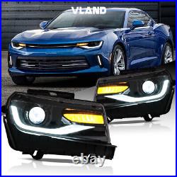 For 2014 2015 Camaro Projector Sequential Headlights+LED Bulbs LED DRL A Pair