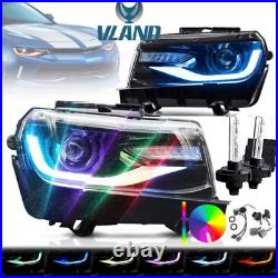 For 2014 2015 Chevy Camaro Headlights Colors Change RGB&DRL Lamps+D2H Bulbs Set