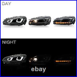 Pair LED Headlights For Volkswagen Golf 6 MK6 2010-2014 WithSequential Indicator