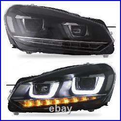 Pair LED Headlights For Volkswagen Golf 6 MK6 2010-2014 WithSequential Indicator