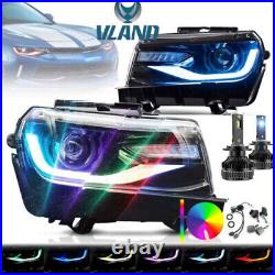 VLAND Headlights withRGB + LED Bulbs For 2014 2015 Camaro LS LT SS ZL1 Z/28 Set