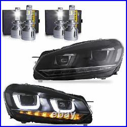 VLAND LED DRL Headlights+2 Pair H7 LED Bulbs for 2010-2014 Volkswagen Golf MK6