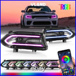 VLAND Pair LED Headlights lamps For Dodge Charger 2015-2022 RGB DRL Multi-Color