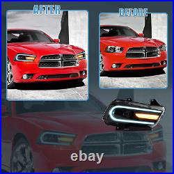 VLAND RGB LED Headlights For Dodge Charger 2011-2014 Head Lamps with D2H Bulbs