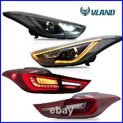 Vland Headlights+Red LED Taillights +bulbs for Hyundai Elant 2012-2015 Sedan